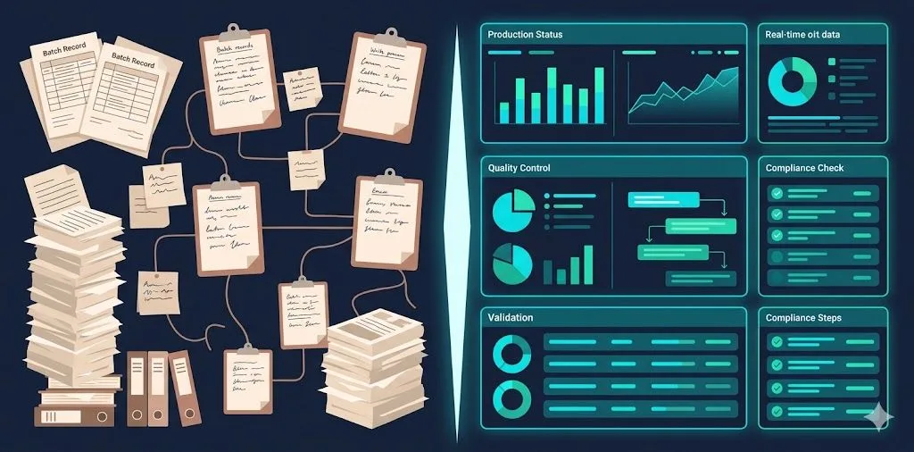 Da batch record manuali a sistema MES digitale: trasformazione dei processi produttivi in un'azienda farmaceutica.